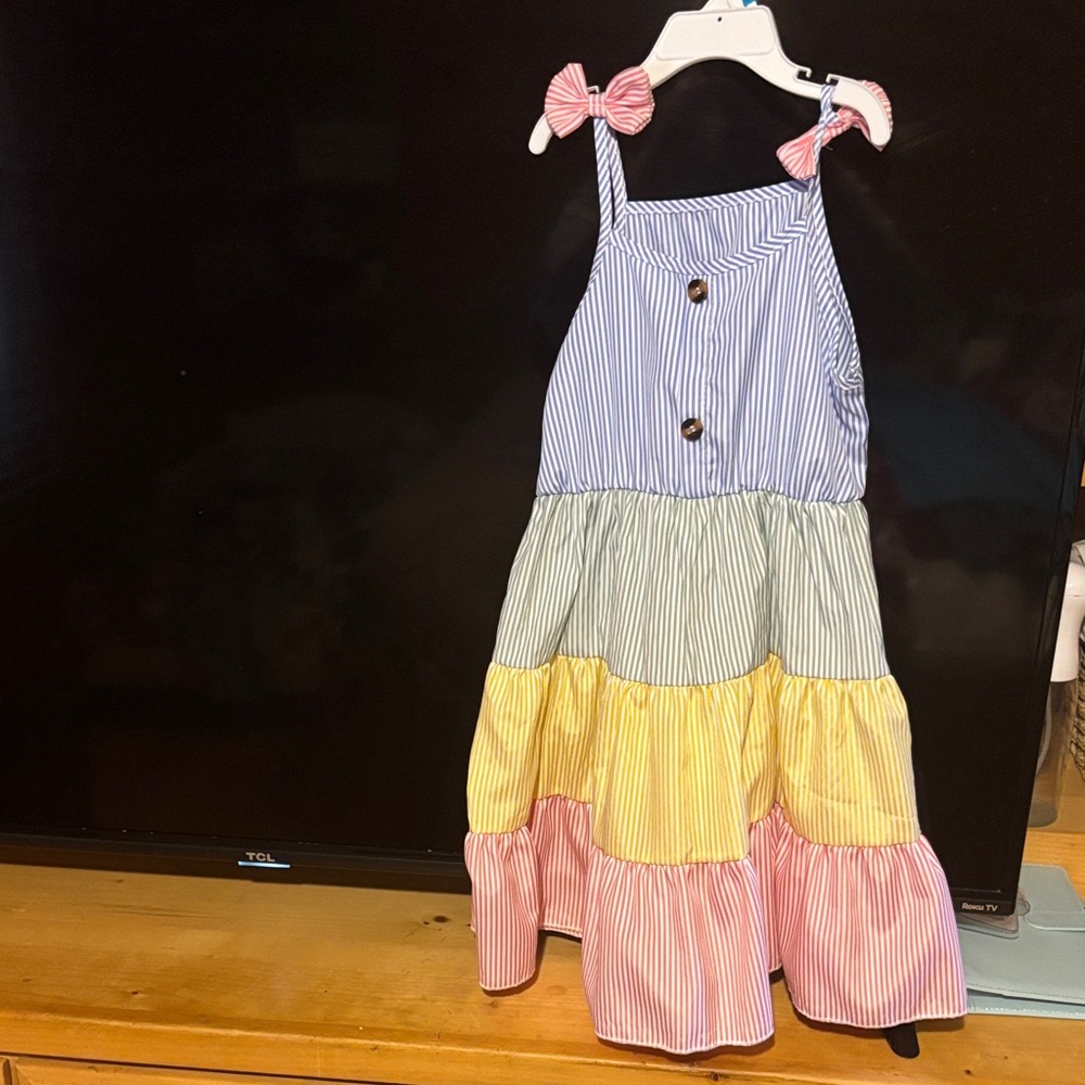 Striped Multicolor Tiered Dress with Bow